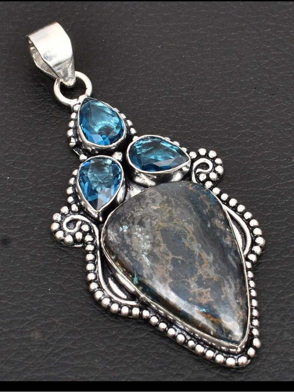 Azurite & Blue Topaz Artisan Handmade Gemstone Pendant Necklace